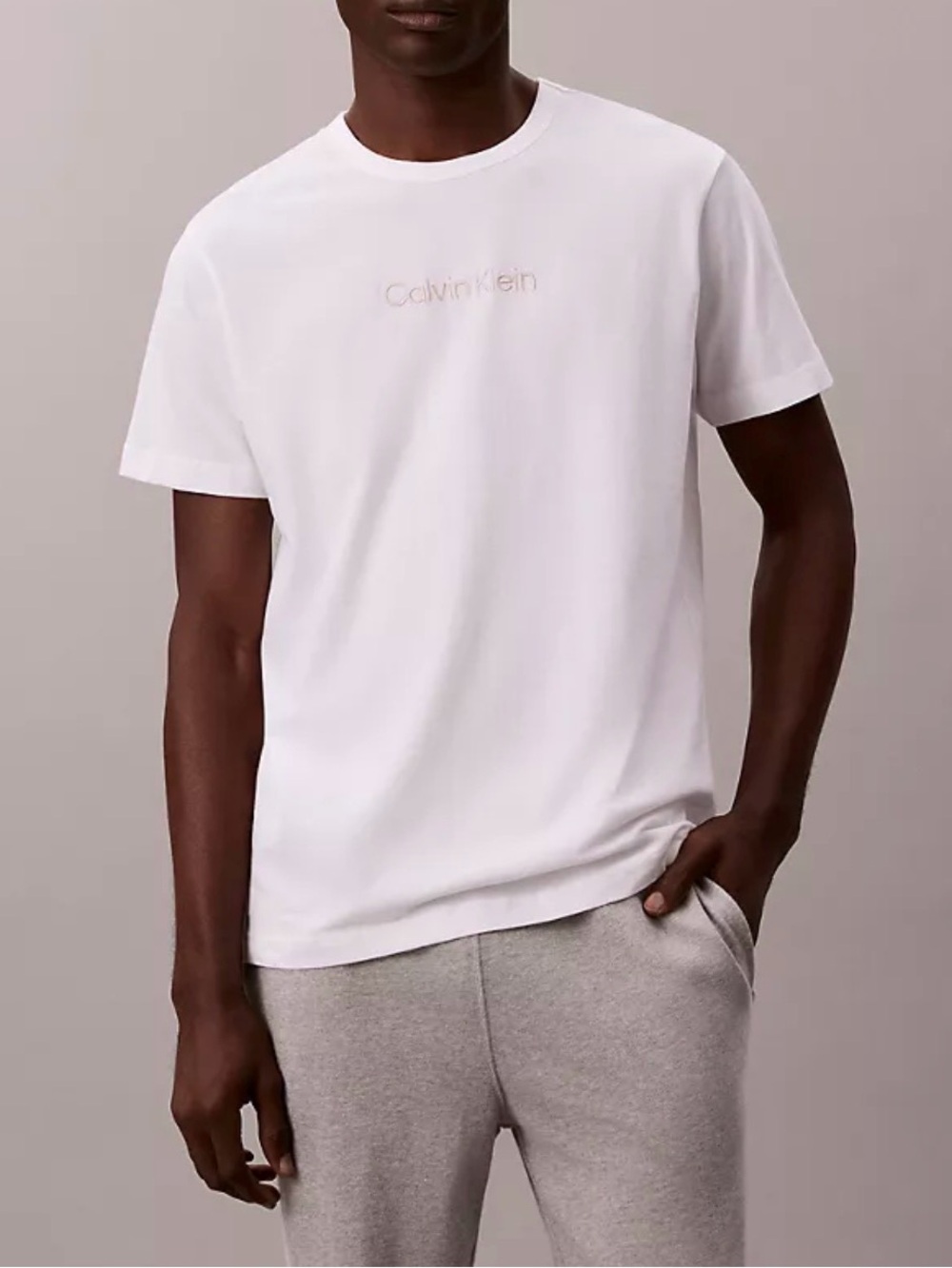 Calvin Klein White Crewneck Embroidered Logo Tee